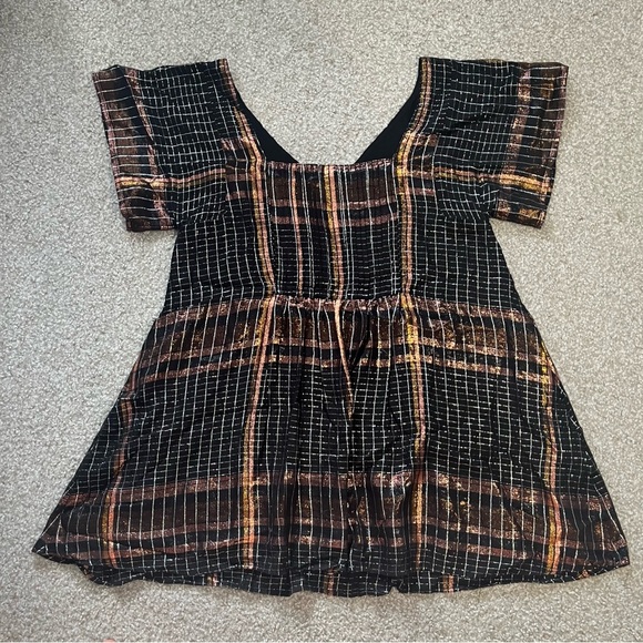 FREE PEOPLE Barcelona Metallic Shimmery Plaid Mini Dress Size Medium - Picture 3 of 15